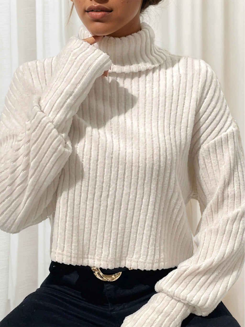 High-neck knit sweater